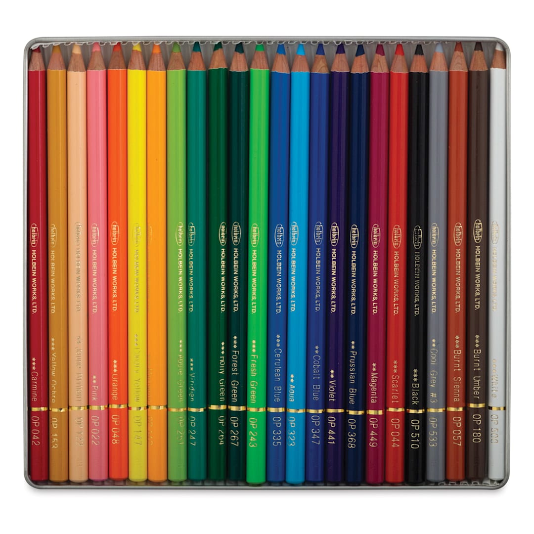 Open in modal - Holbein Artists' Colored Pencils - Assorted Tones, Set of 24, Tin Box