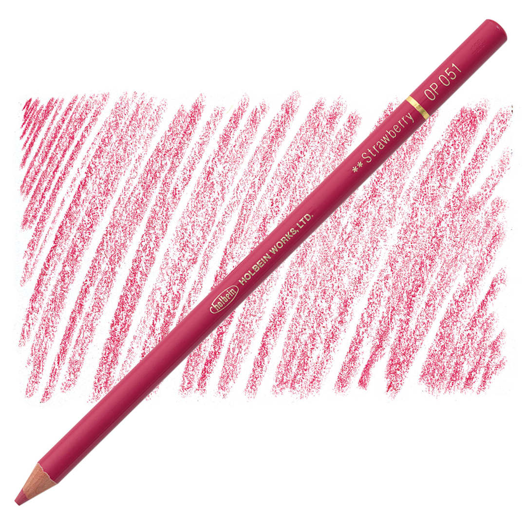 Open in modal - Holbein Artists' Colored Pencil - Strawberry, OP051 pencil and swatch