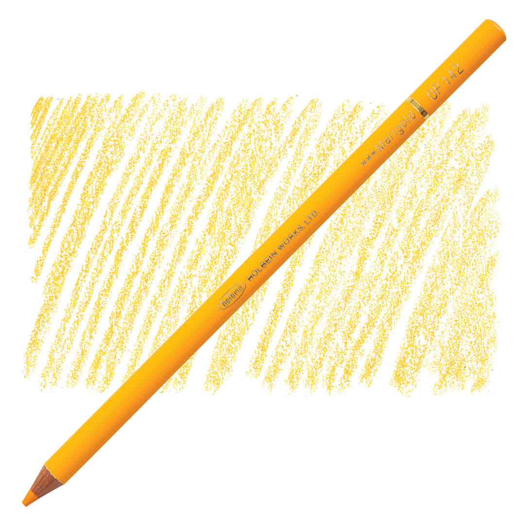 Open in modal - Holbein Artists' Colored Pencil - Marigold, OP142 pencil and swatch