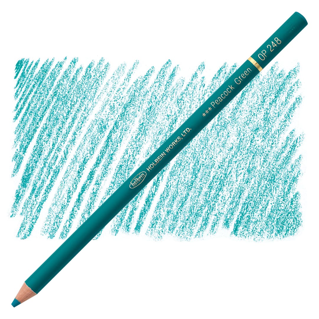 Open in modal - Holbein Artists' Colored Pencil - Peacock Green, OP248 pencil and swatch