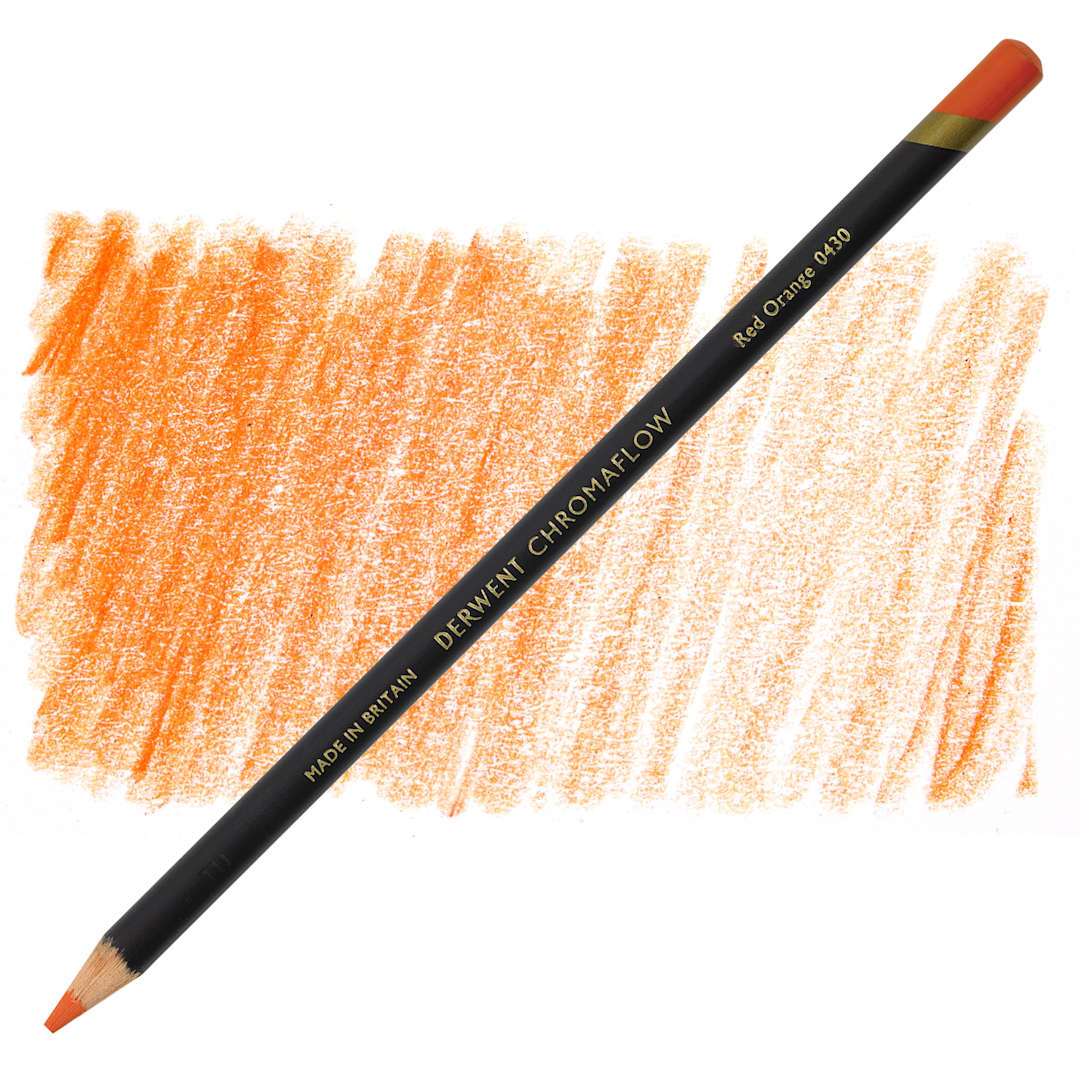 Open in modal - Derwent Chromaflow Colored Pencil - Red Orange, swatch and block