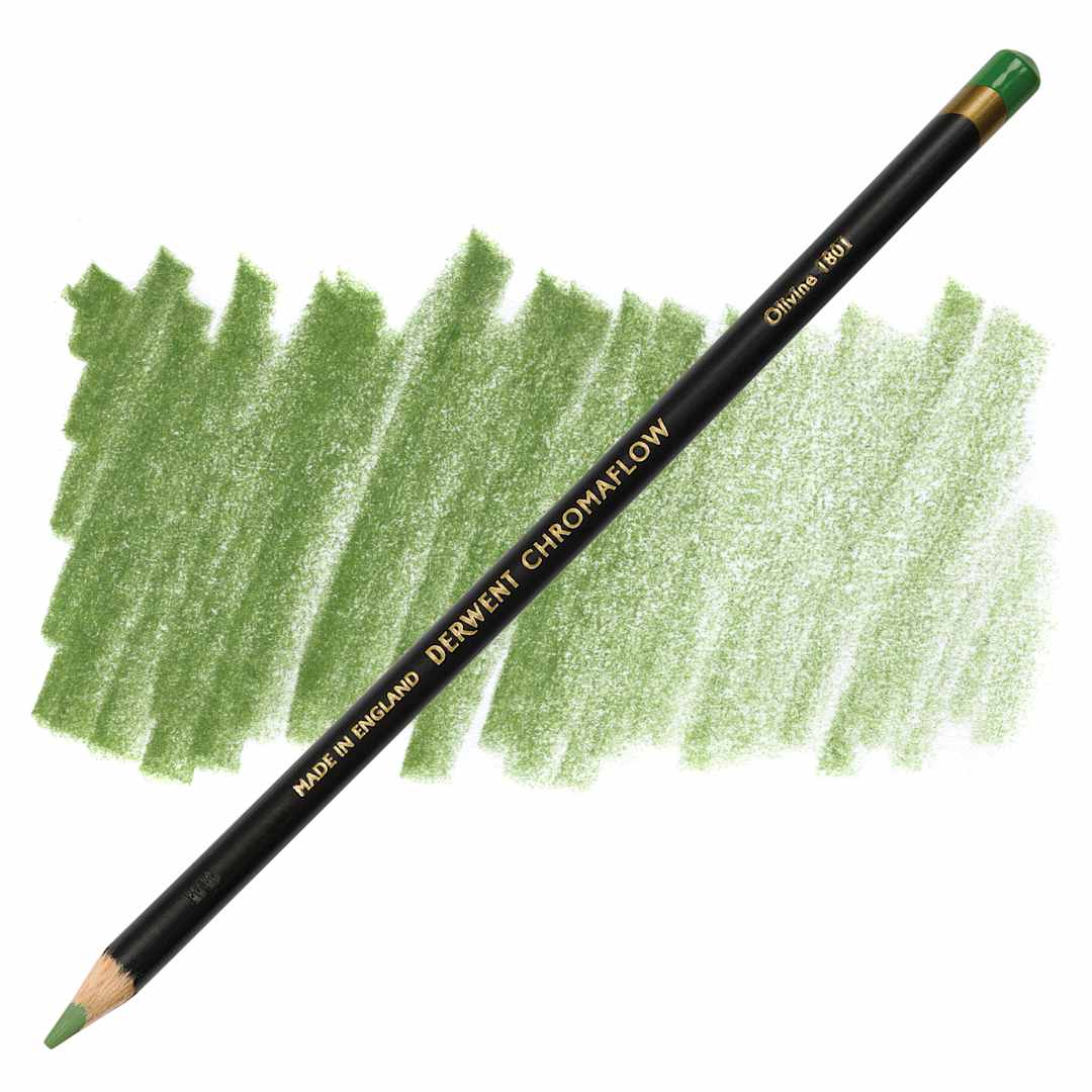 Open in modal - Derwent Chromaflow Colored Pencil - Olivine, swatch and pencil