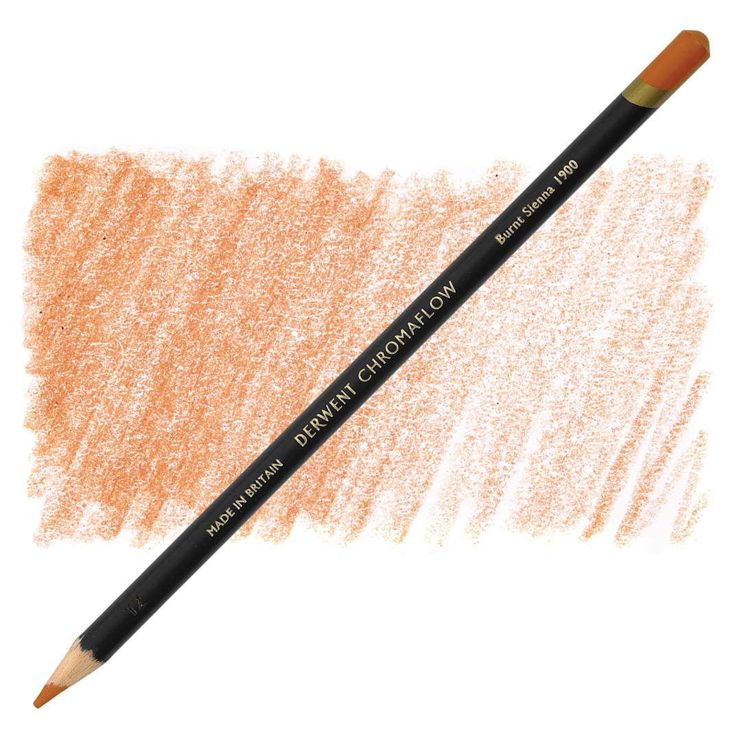Open in modal - Derwent Chromaflow Colored Pencil - Burnt Sienna, swatch and pencil