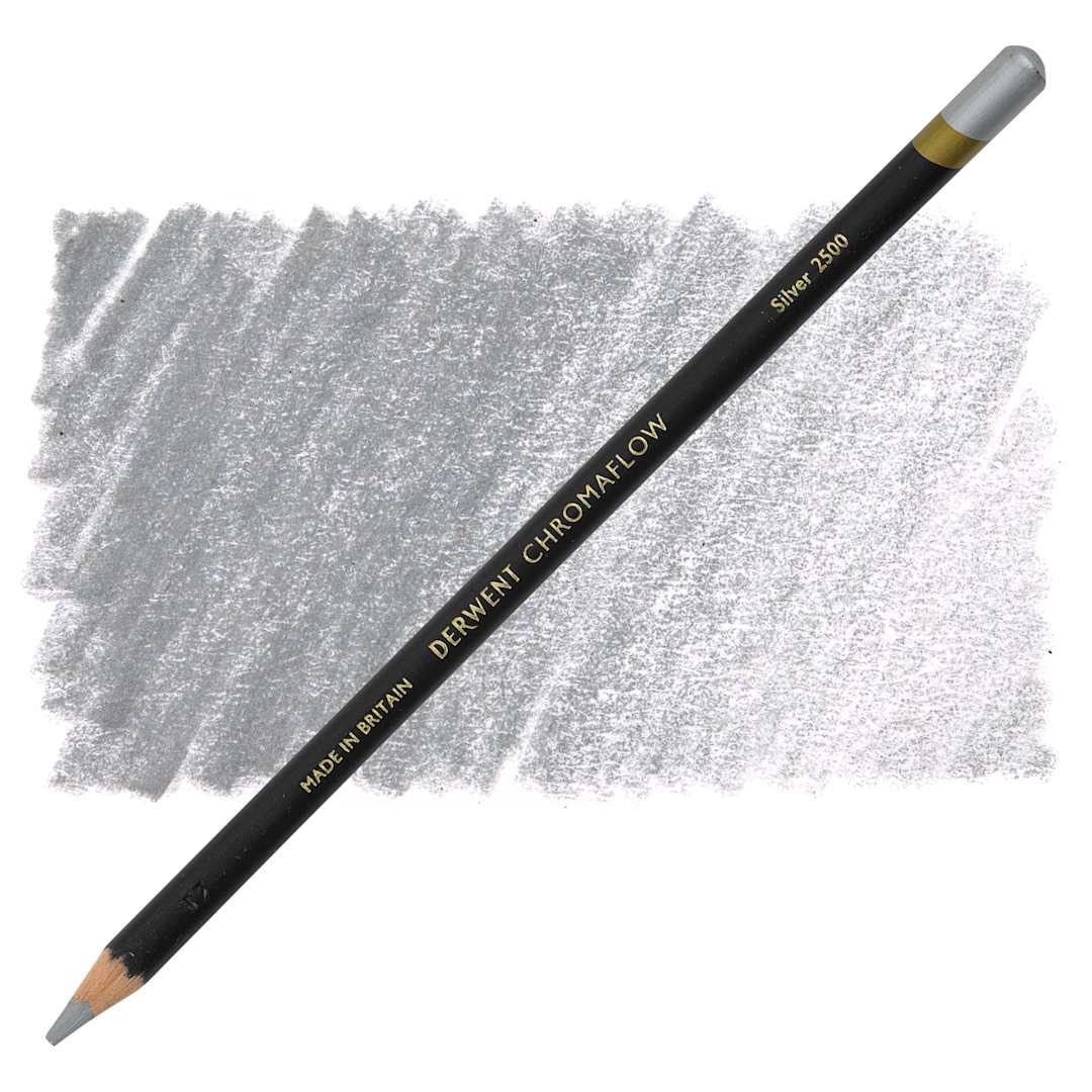 Open in modal - Derwent Chromaflow Colored Pencil - Silver, swatch and block