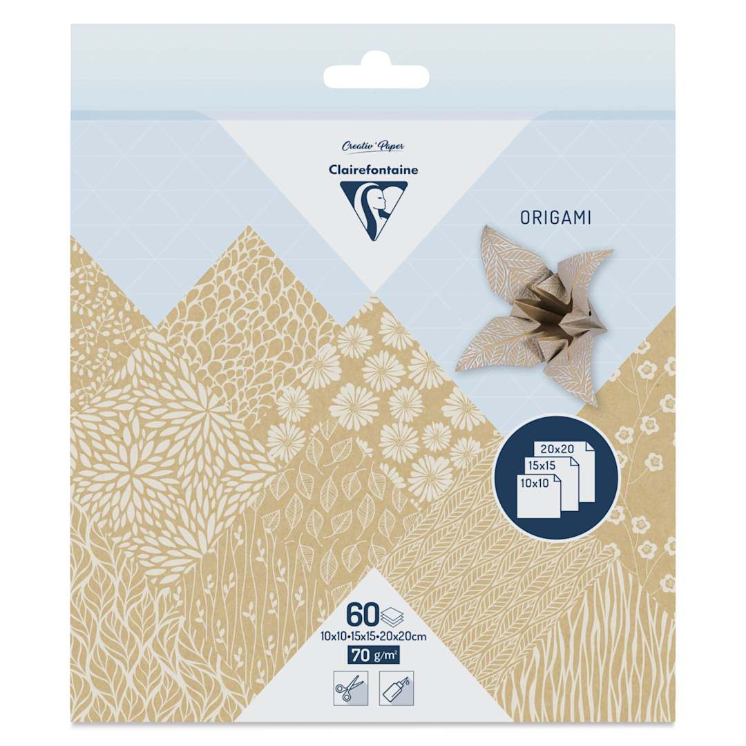 Open in modal - Clairefontaine Origami Paper - Kraft Floral, Assorted Sizes, Pkg of 60, packaging