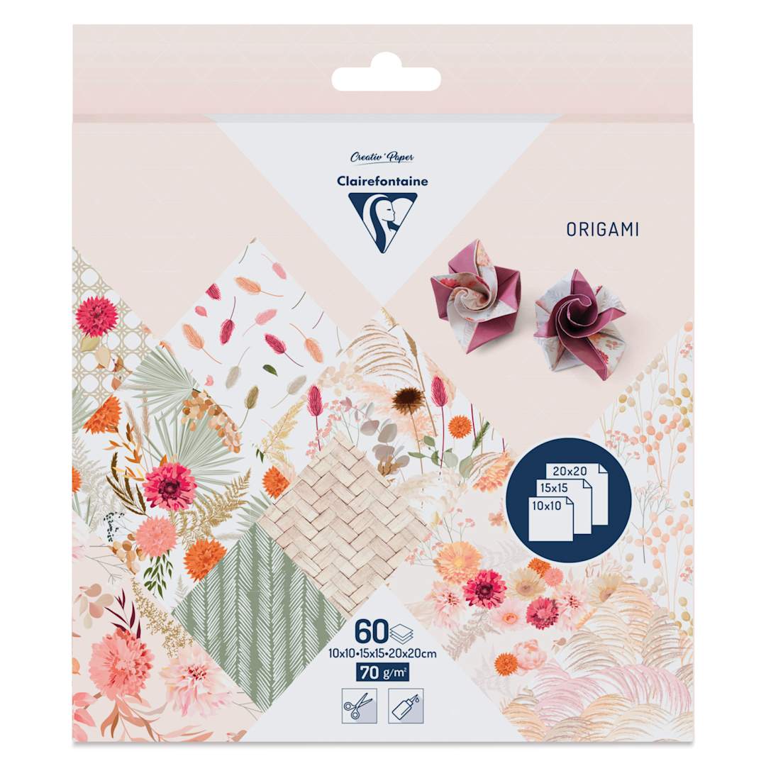 Open in modal - Clairefontaine Origami Paper - Dried Flowers, Assorted Sizes, Pkg of 60, packaging