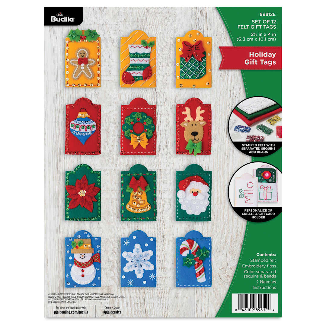 Open in modal - Bucilla Felt Holiday Gift Tags Kit packaging
