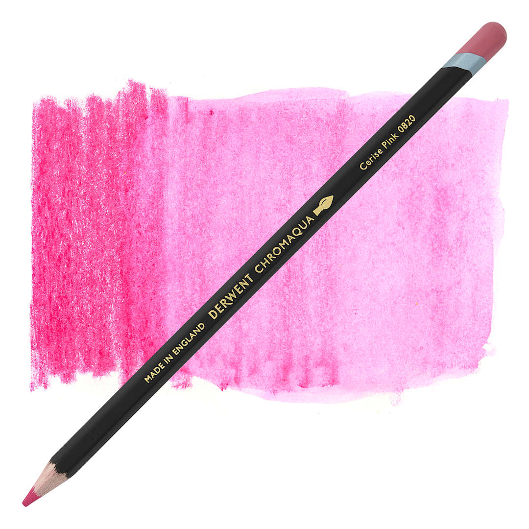 Open in modal - Derwent Chromaqua Watercolor Pencil - Cerise Pink pencil with swatch