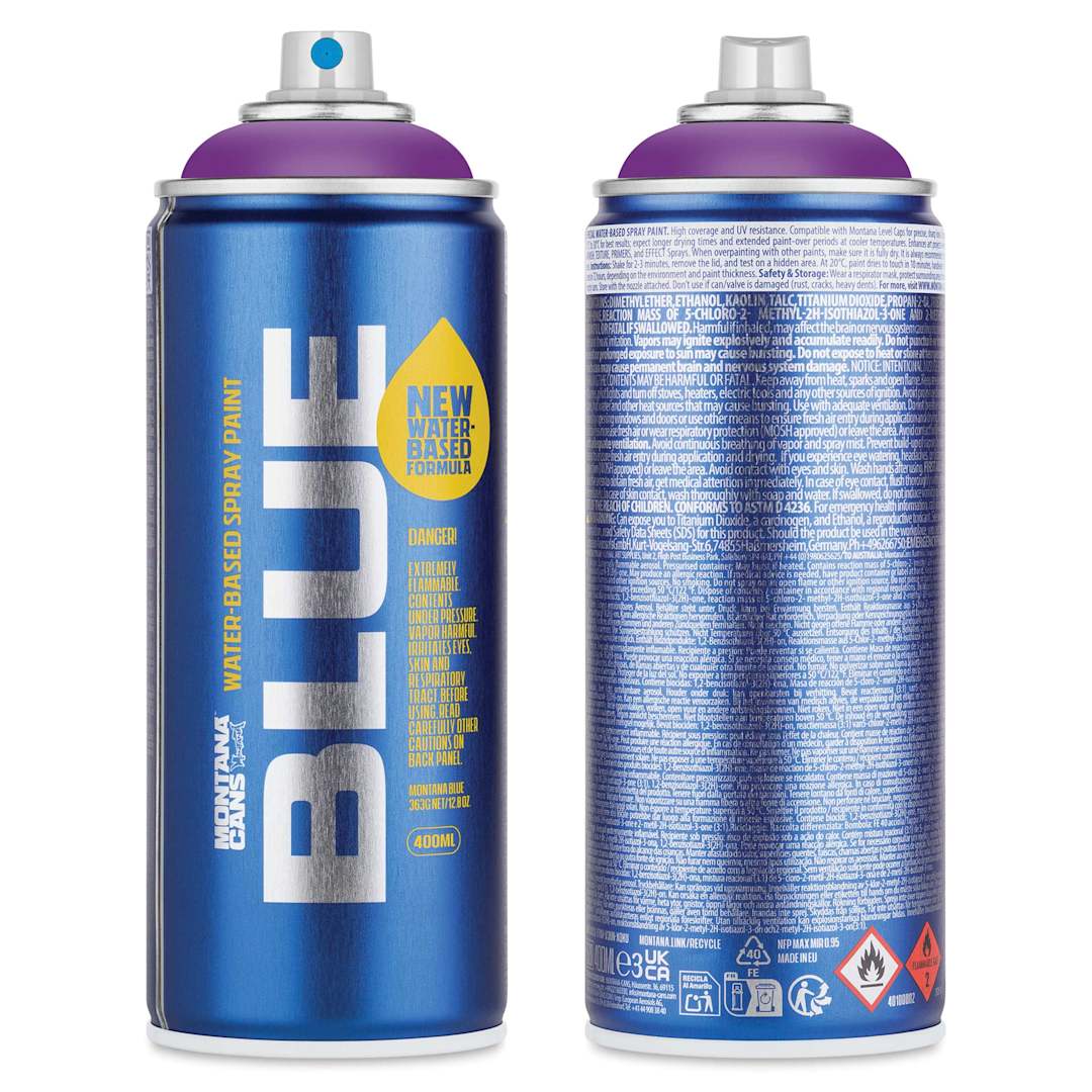 Open in modal - Montana Blue Water-Based Spray Paint - Valerie, 400 ml, front and back of can
