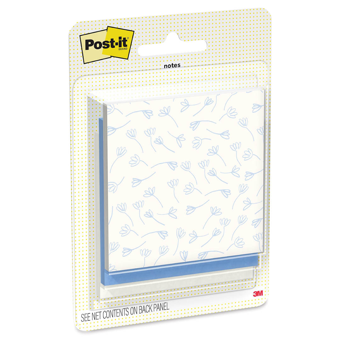 Open in modal - Post-it Polished Patterns Sticky Notes - Pkg of 3, Blue Cottage, 3" x 2.9" front of packaging