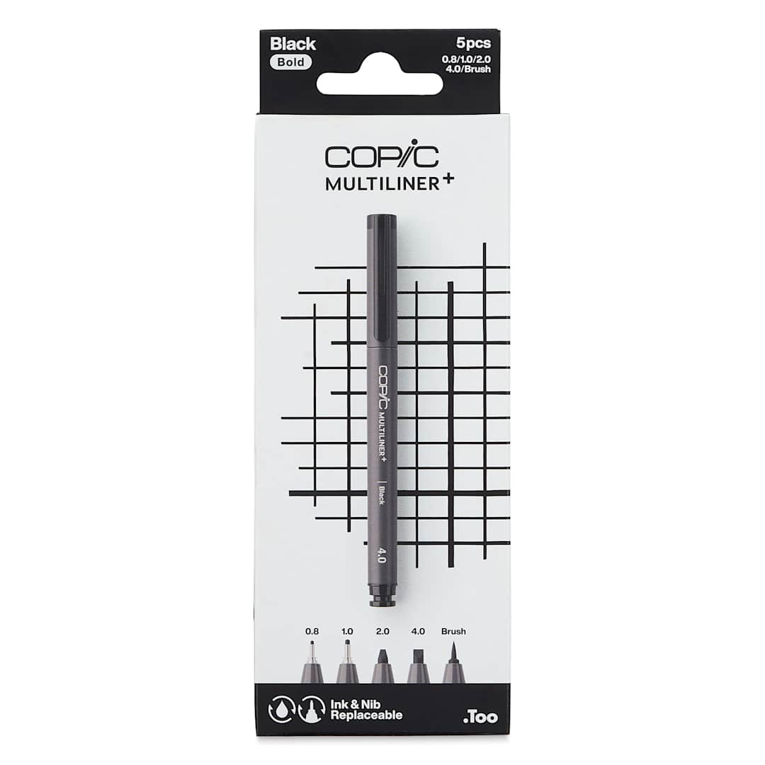 Open in modal - Copic Multiliner Plus Pens - Set of 5, Black, Assorted Bold Tip, front of packaging