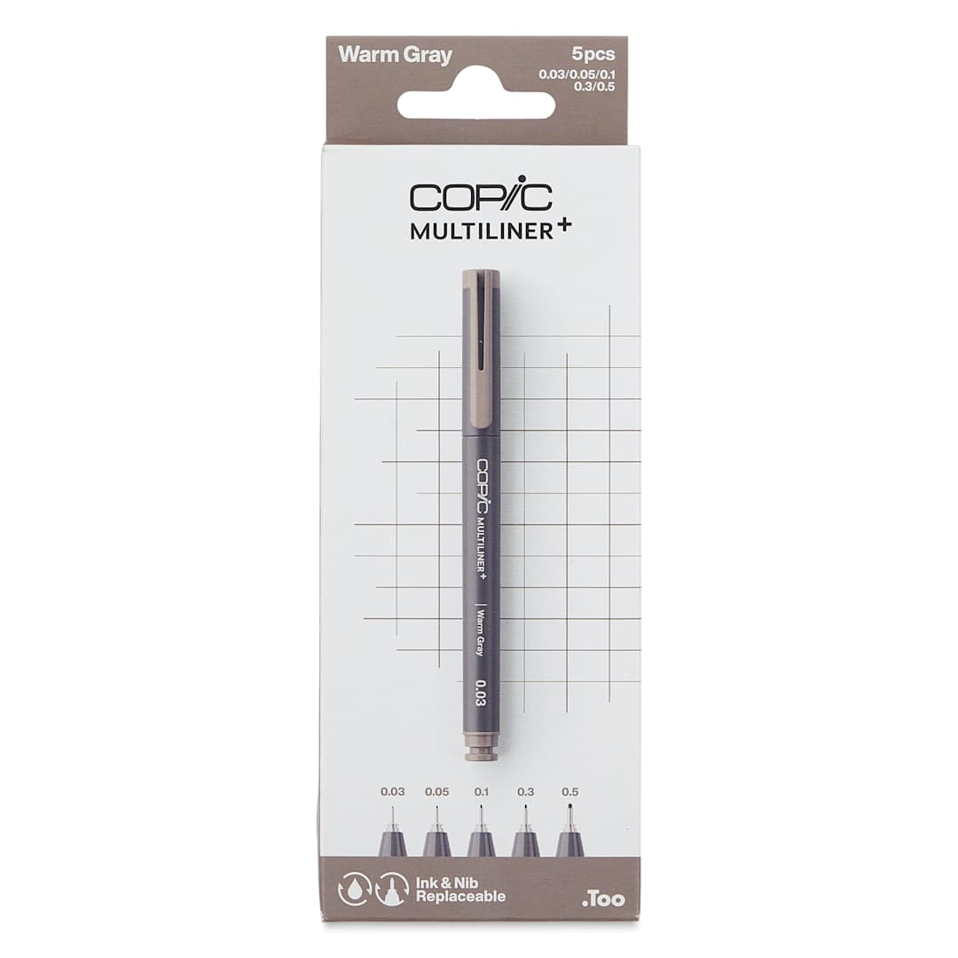 Open in modal - Copic Multiliner Plus Pens - Set of 5, Warm Gray, Assorted Fine Tip, front of packaging