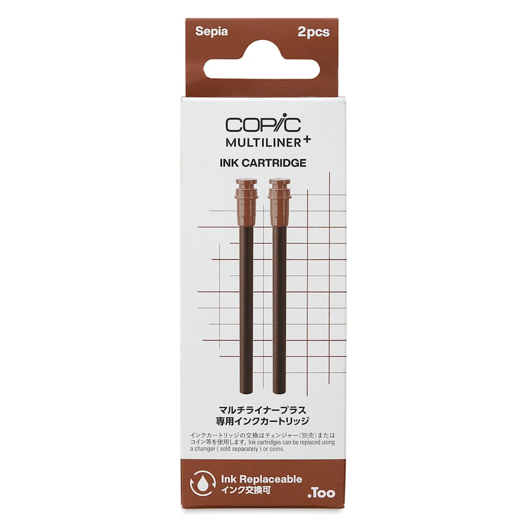 Open in modal - Copic Multiliner Plus Ink Cartridges - Pkg of 2, Sepia, front of packaging