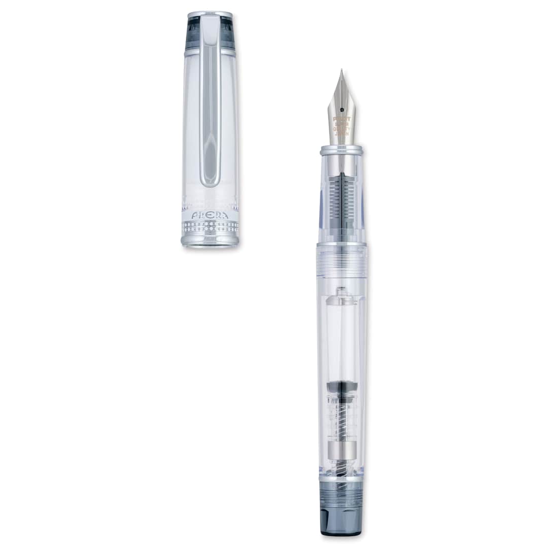Open in modal - Pilot Prera Clear Fountain Pen - Black, Fine Nib, cap off (image may depict a different nib style)
