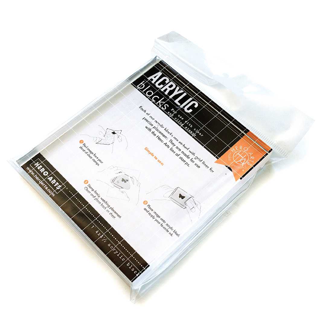 Open in modal - Hero Arts Acrylic Block - 4 in x 4.5 in front of packaging