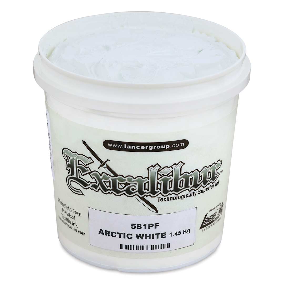 Open in modal - Excalibur 581 Arctic White Plastisol Ink - Quart angled view with lid off