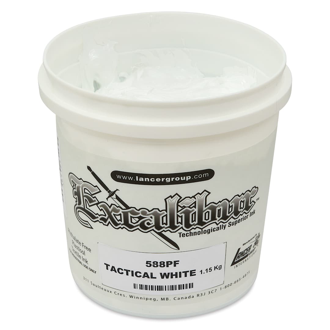 Open in modal - Excalibur 588 Tactical White Plastisol Ink - Quart angled view with lid off
