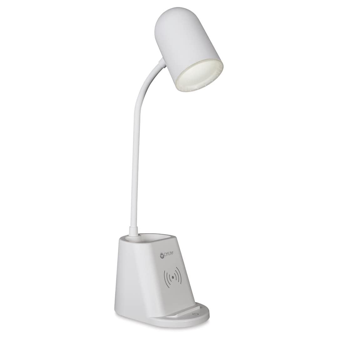 Open in modal - OttLite Aglow Organizer LED Desk Lamp with Wireless Charging - White