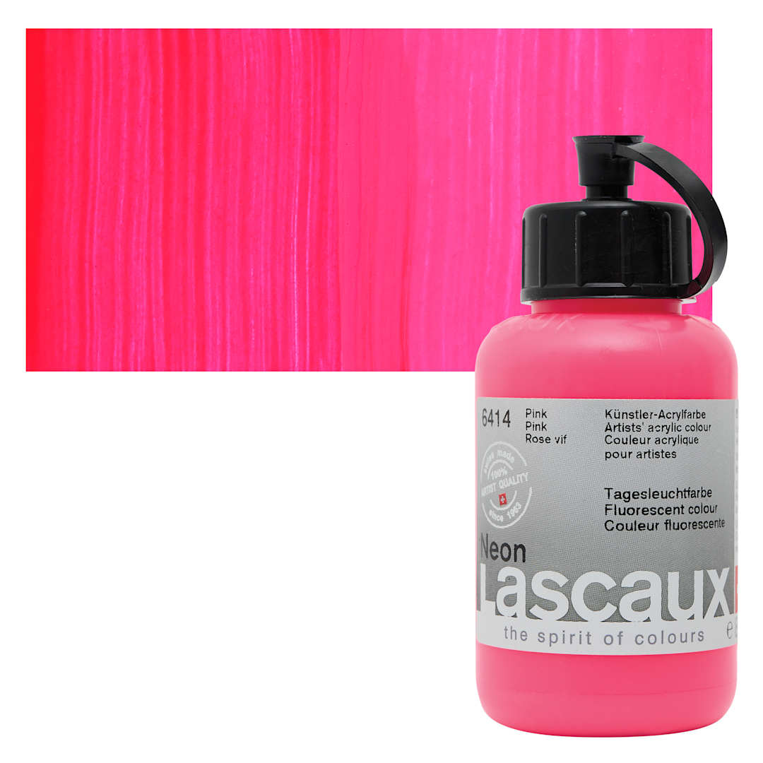 Open in modal - Lascaux Neon Acrylic Paint - Pink, 85 ml bottle and swatch