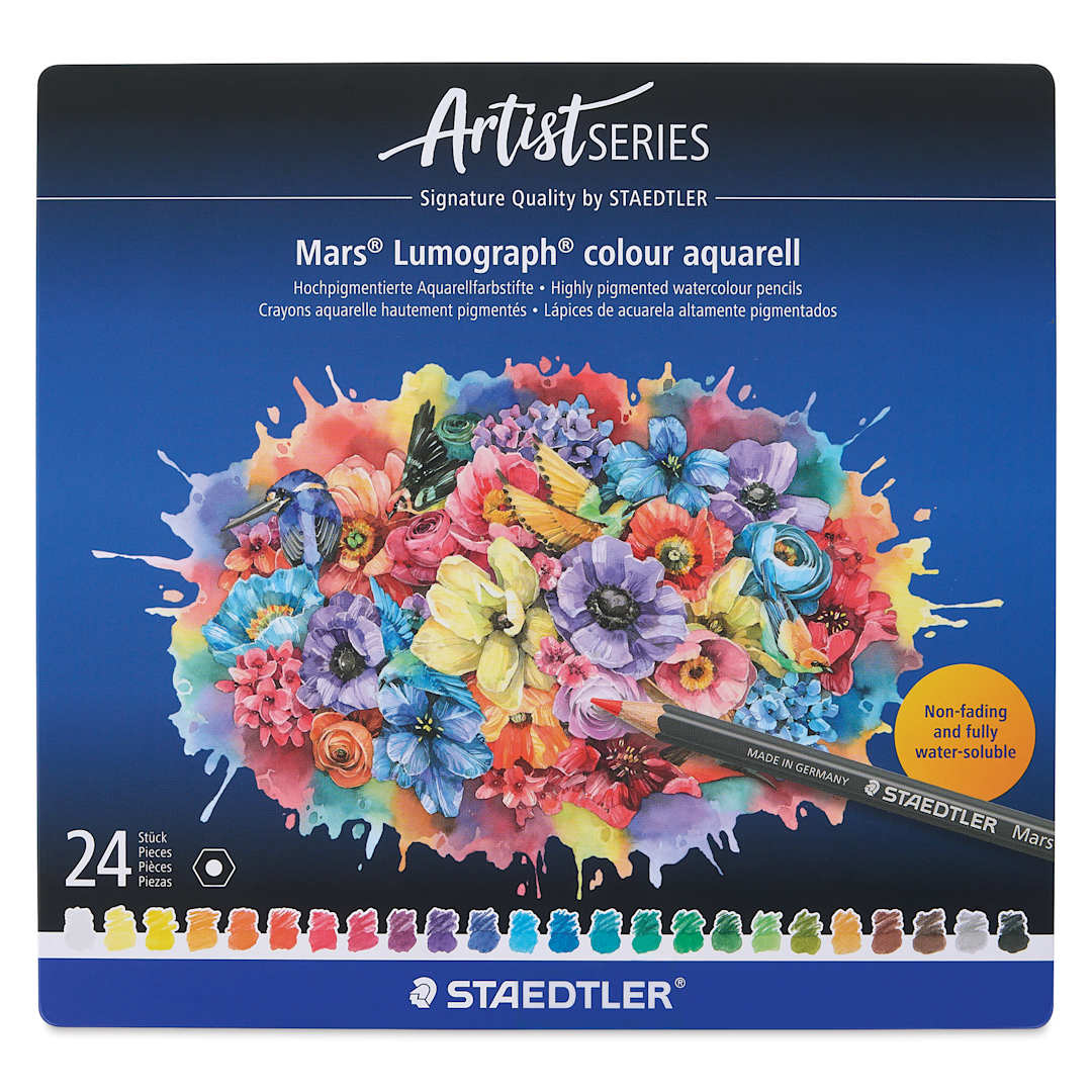 Open in modal - Staedtler Mars Lumograph Colour Aquarell Watercolor Pencils - Set of 24, Assorted Colors, front of packaging