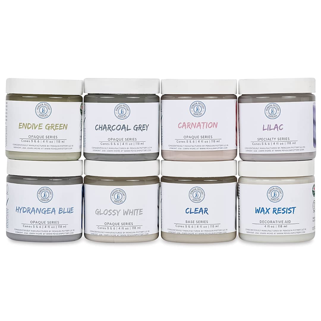 Open in modal - Penguin Pottery Opaque Series Mid-Fire Glaze - Set of 8, 4 oz Jars