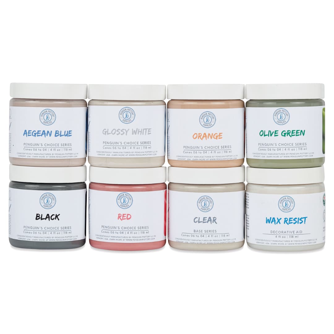 Open in modal - Penguin Pottery Penguin's Choice Series Low Fire Glazes Set - Set of 8, 4 oz Jars