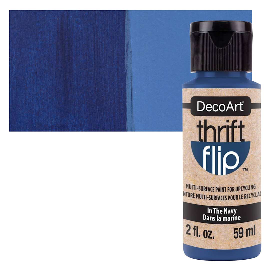 Open in modal - DecoArt Thrift Flip Multi-Surface Paint - In The Navy, 2 oz bottle and swatch