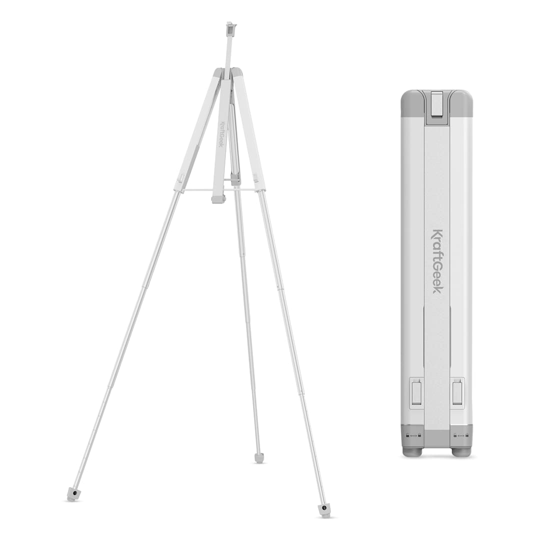 Open in modal - KraftGeek Easel - White, shown extend and compact