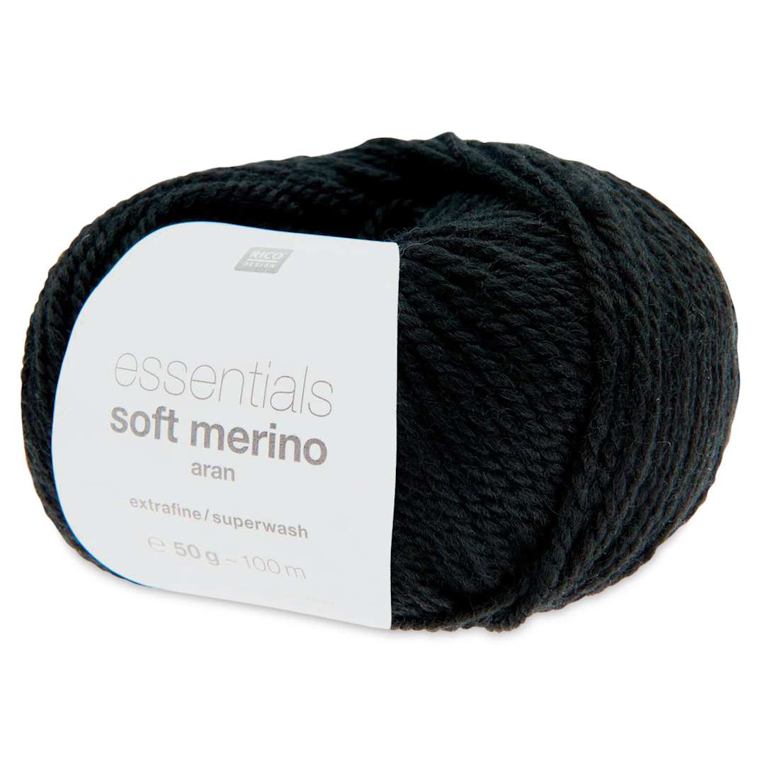 Open in modal - Rico Design Essentials Soft Merino Aran Yarn - Black, 109 yds