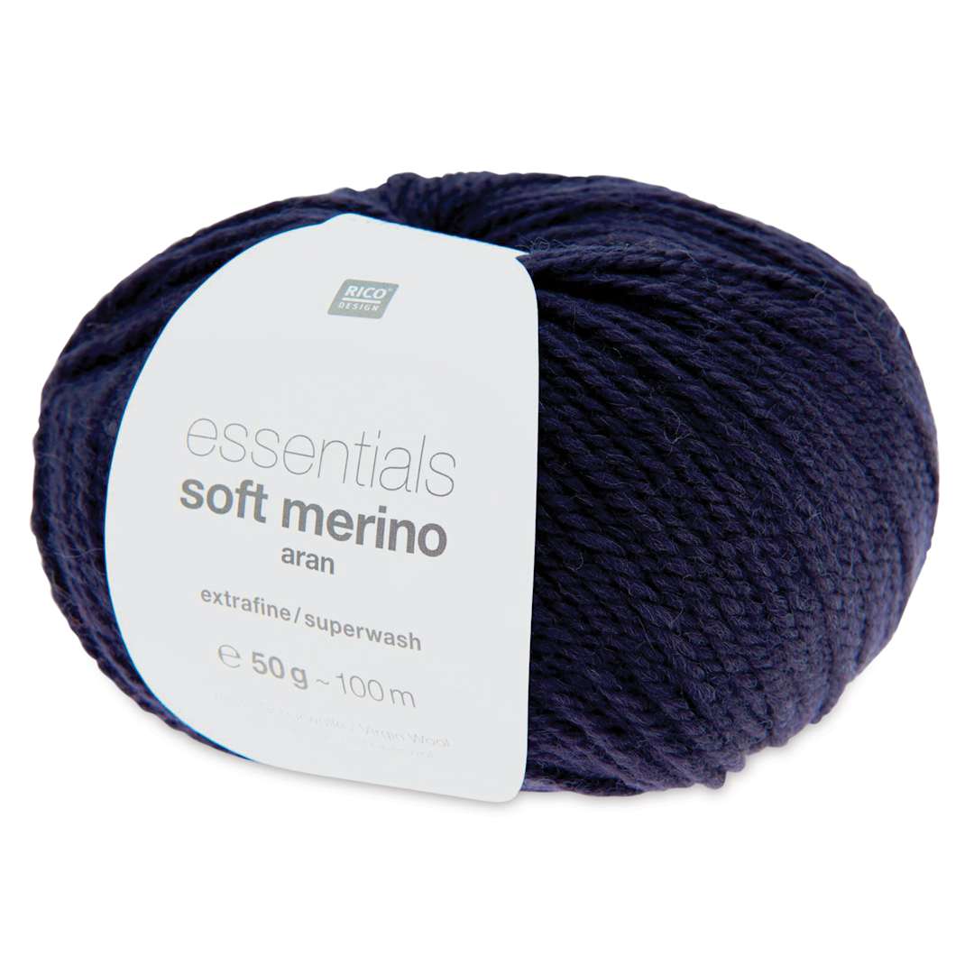 Open in modal - Rico Design Essentials Soft Merino Aran Yarn - Midnight Blue, 109 yds