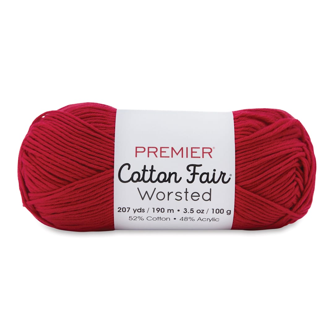 Open in modal - Premier Yarn Cotton Fair Worsted Yarn - Red, 207 yds