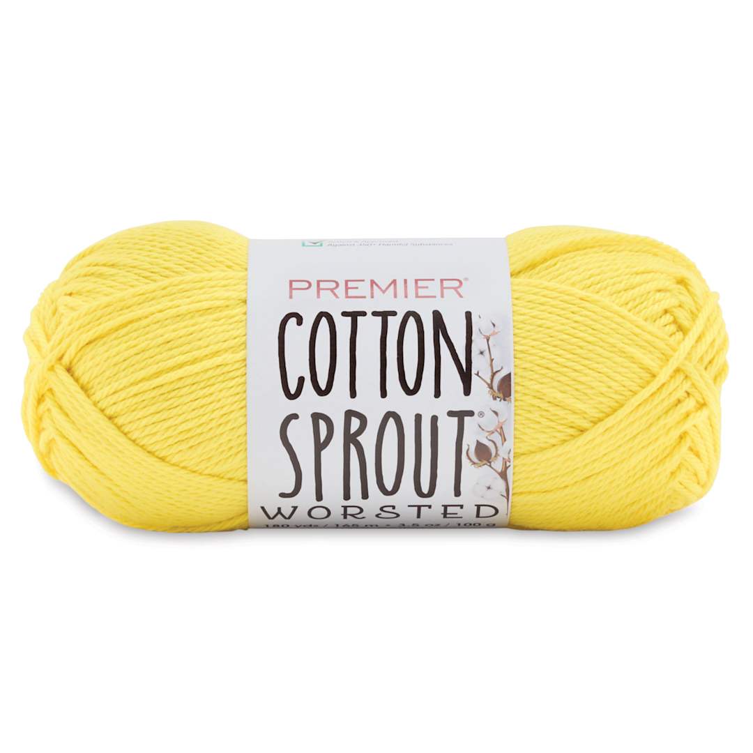 Open in modal - Premier Yarn Cotton Sprout Worsted Yarn - Lemon, 180 yds