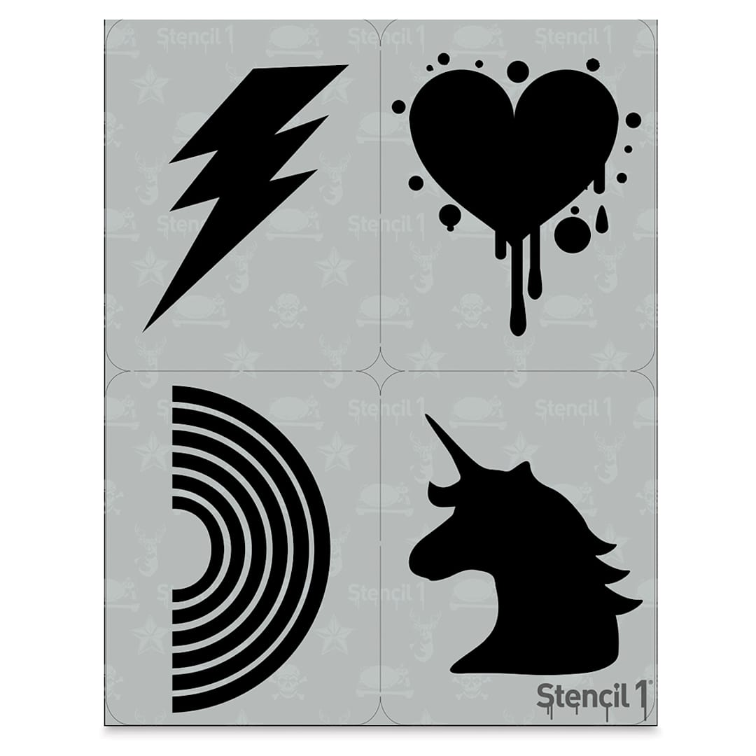 Open in modal - Stencil1 Multipack Stencil - Rainbow/Unicorn, Set of 4, 8-1/2" W x 11" L