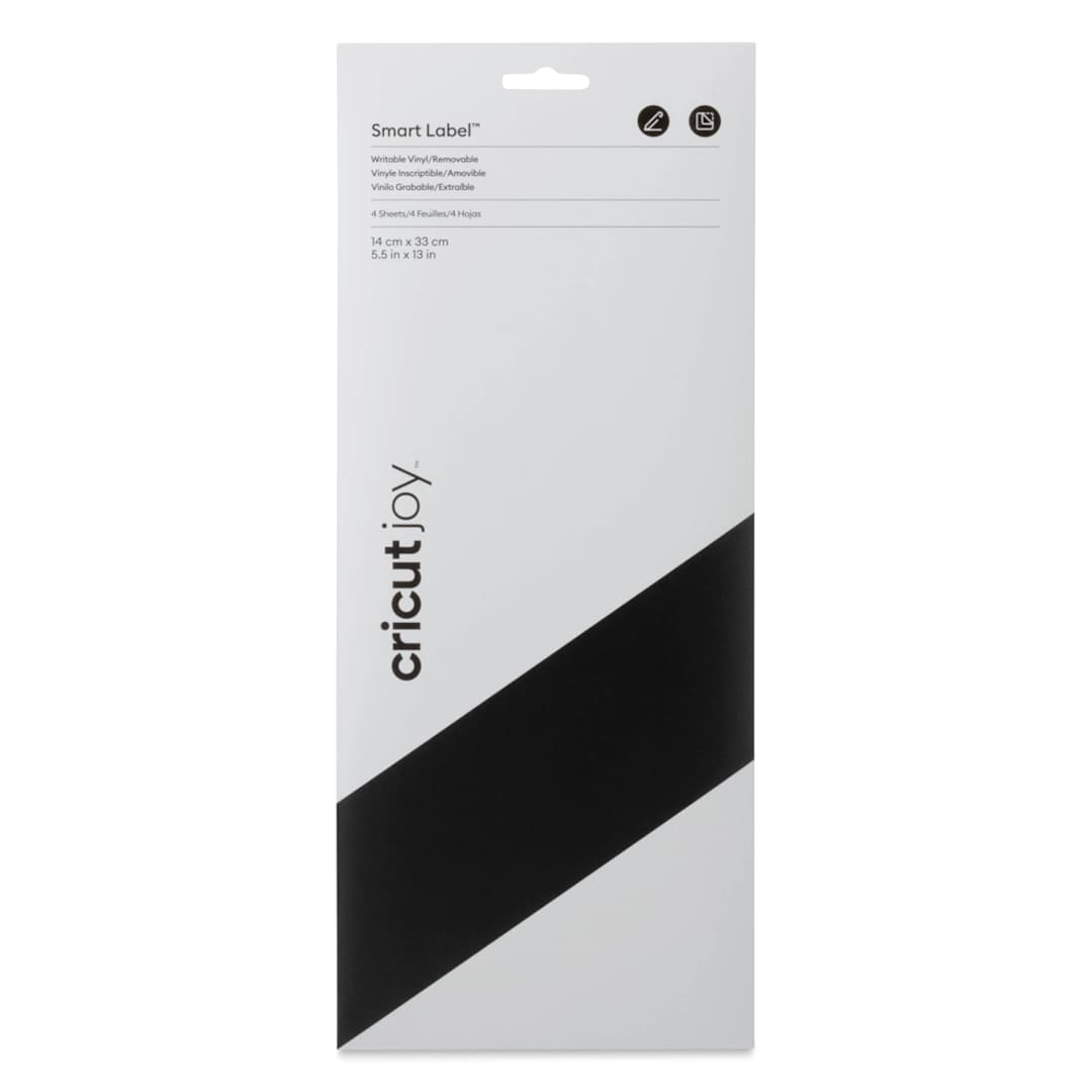 Open in modal - Cricut Joy Removable Smart Label Writable Vinyl - Black, Pkg of 4 Sheets, front of the packaging