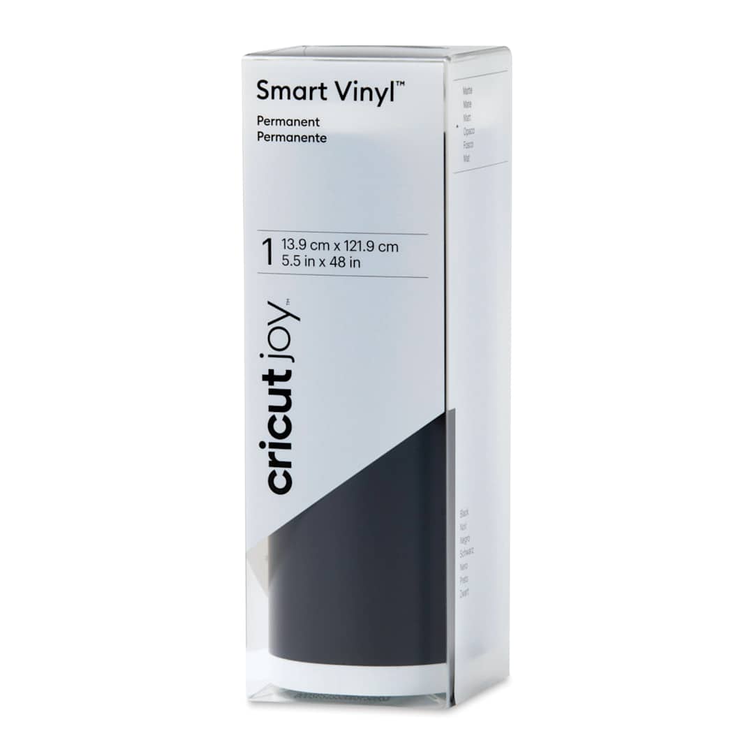Open in modal - Cricut Joy Permanent Smart Vinyl - Black, Matte 5-1/2" x 48", roll inside of the packaging