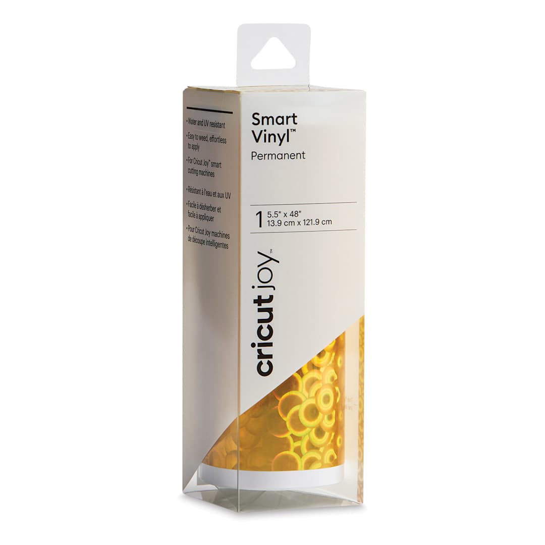 Open in modal - Cricut Joy Permanent Smart Vinyl - Holographic Art Deco, True Yellow, 5-1/2" x 48", Roll (In packaging)