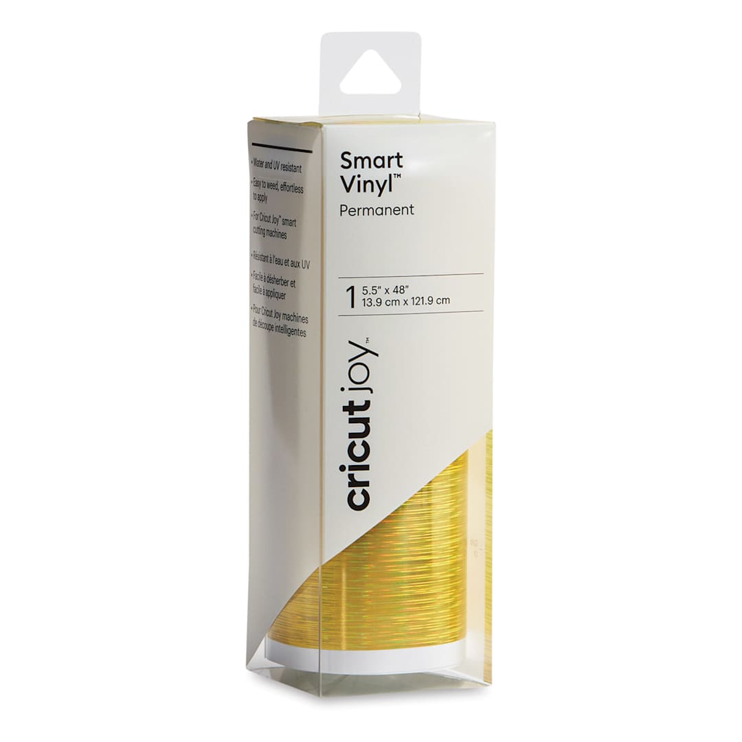 Open in modal - Cricut Joy Permanent Smart Vinyl - Holographic Threads, Gold, 5-1/2" x 48", Roll (In packaging)