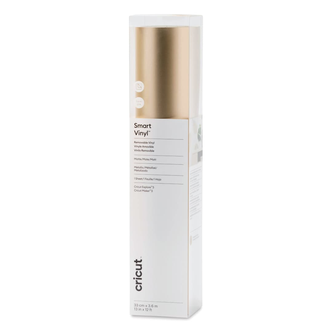 Open in modal - Cricut Removable Smart Vinyl - Metallic Champagne, 13" x 12 ft, roll inside of the packaging
