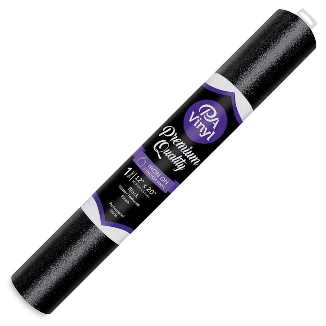 Open in modal - PA Vinyl Iron-On Vinyl - Black, Stretch, Glitter Texture, 12" x 20"
