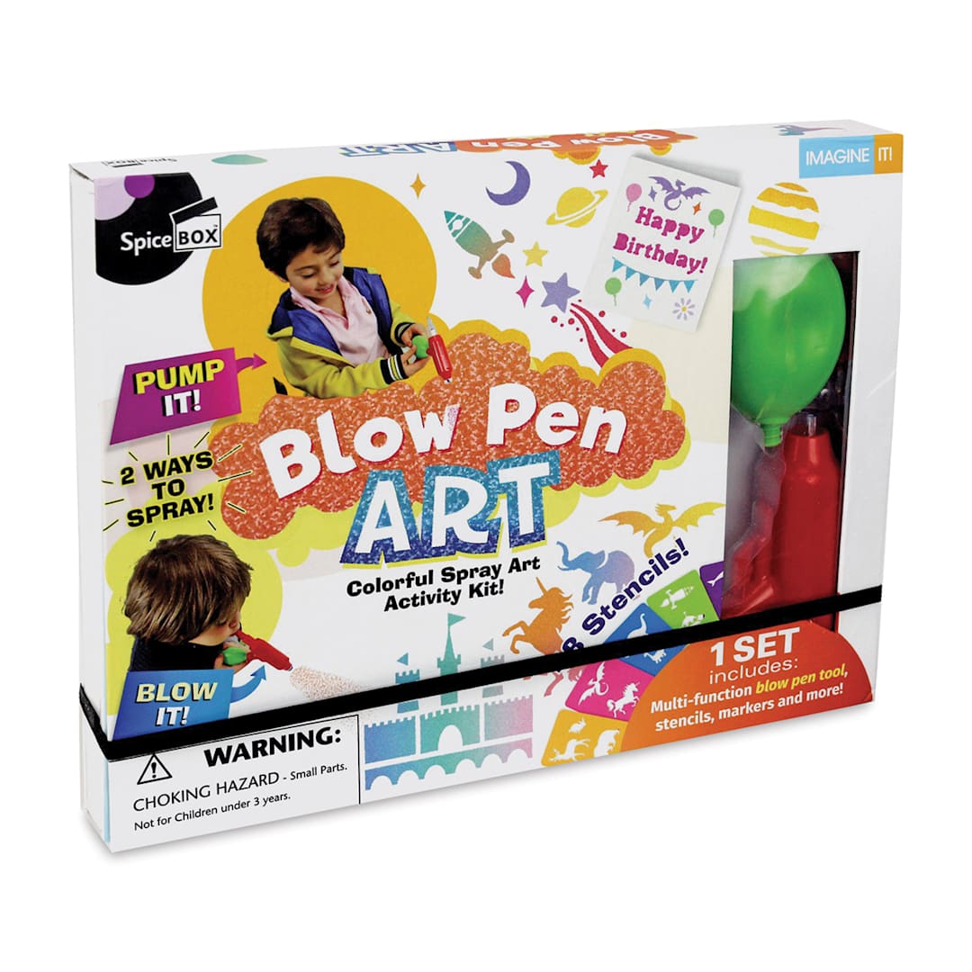 Open in modal - SpiceBox Imagine It! Blow Pen Art Kit (Front of packaging, Angled)