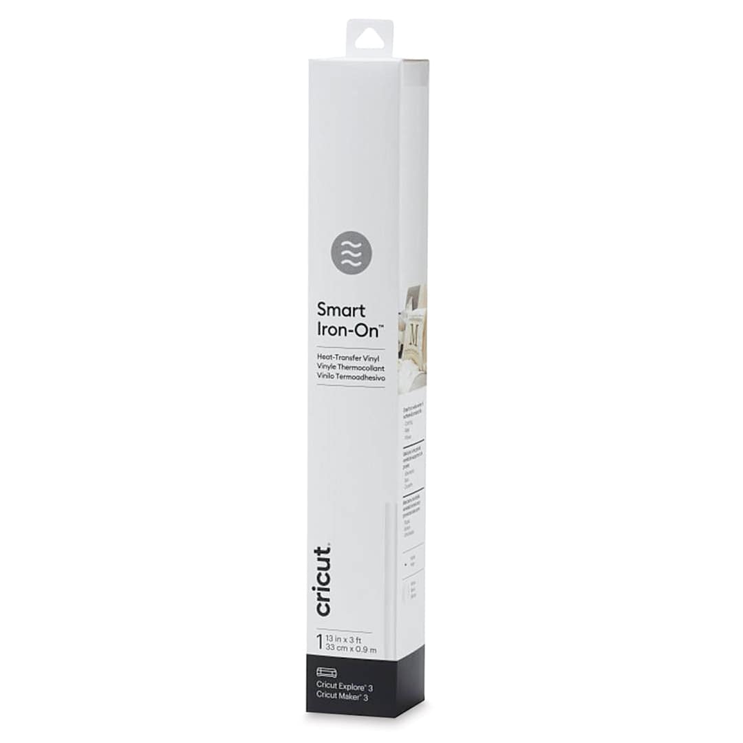 Open in modal - Cricut Smart Iron-On Heat Transfer Vinyl - White, 13" x 3 ft, Roll (In packaging)
