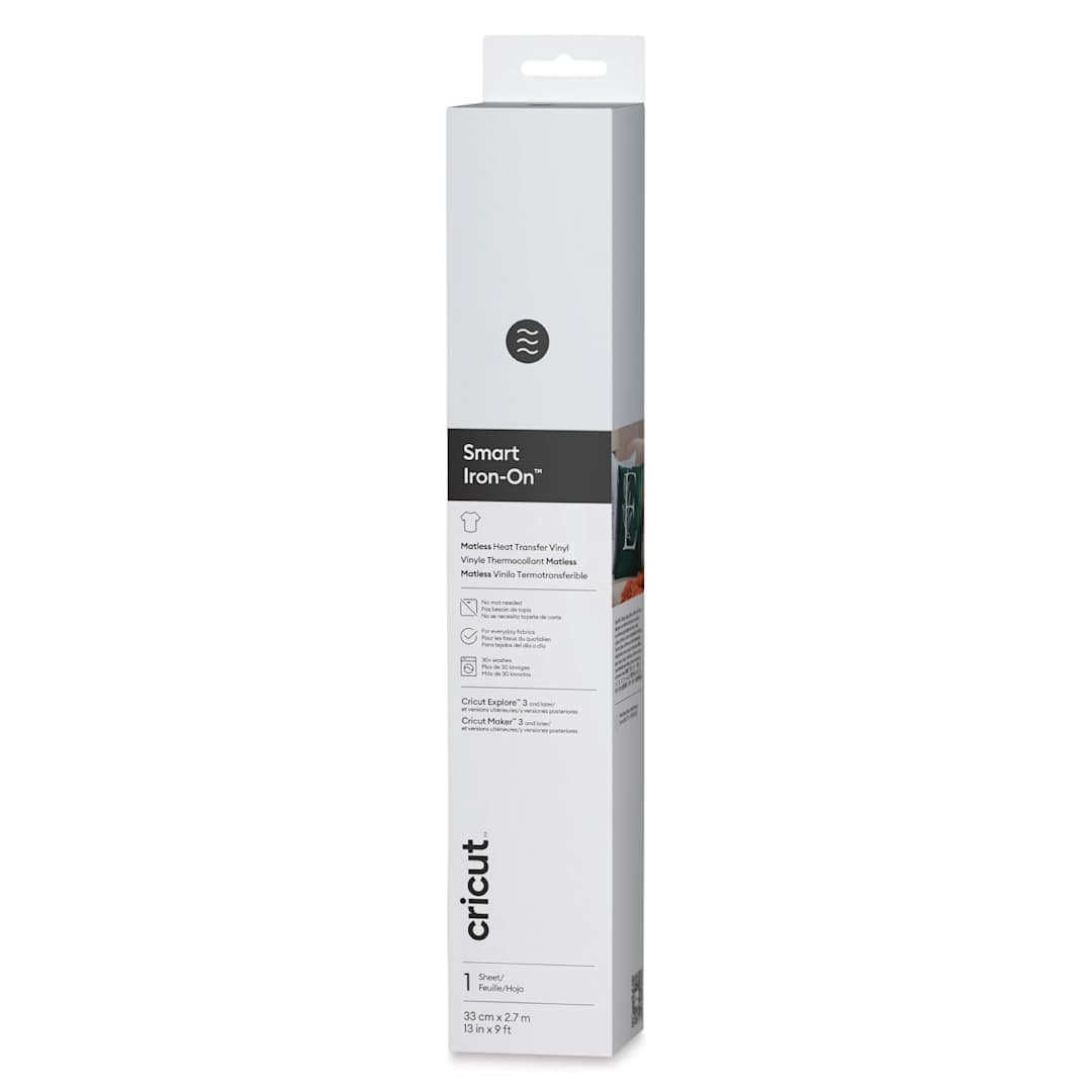 Open in modal - Cricut Smart Iron-On Heat Transfer Vinyl - White, 13" x 9 ft, Roll front of packaging