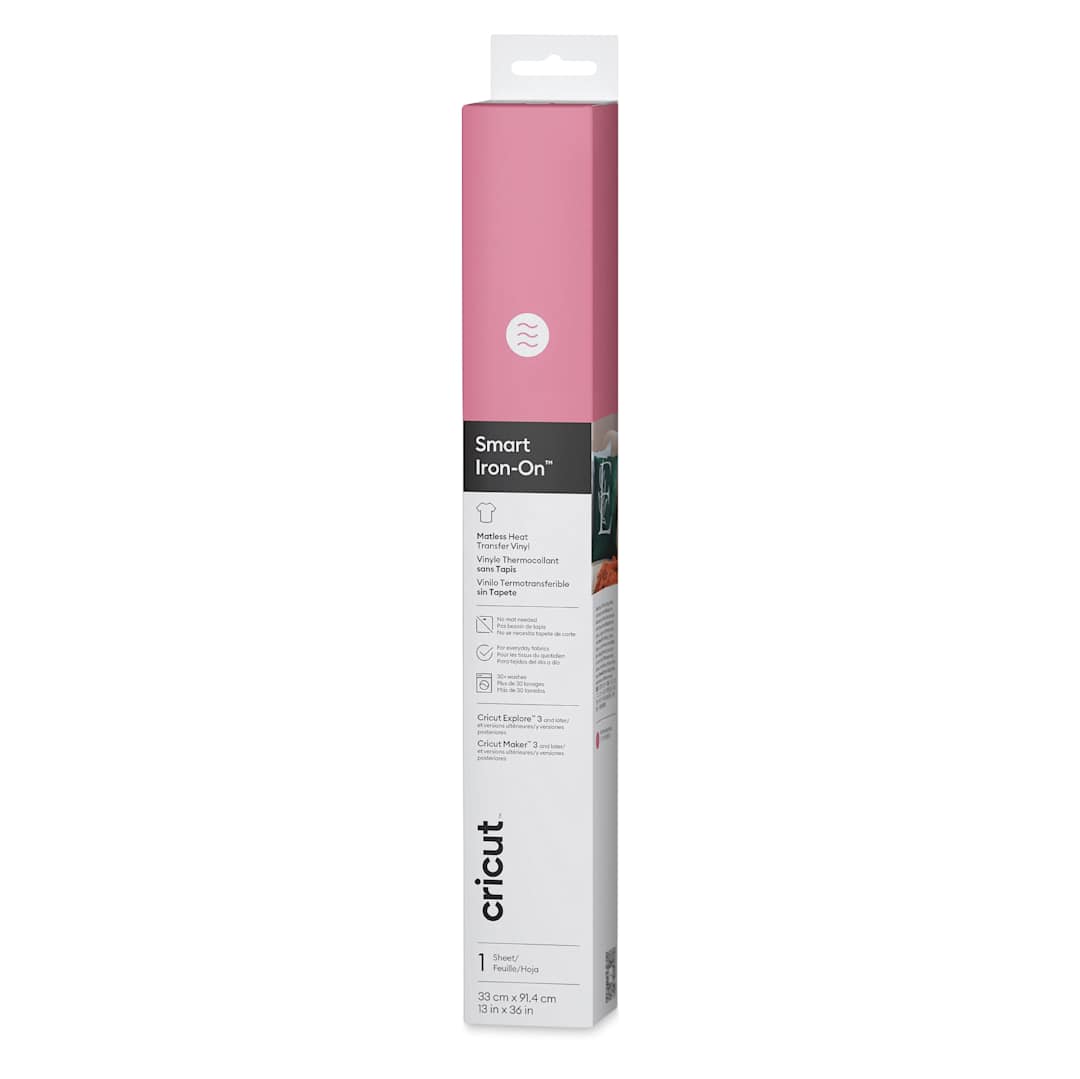 Open in modal - Cricut Smart Iron-On Heat Transfer Vinyl - Pink, 13" x 3 ft, Roll front of packaging