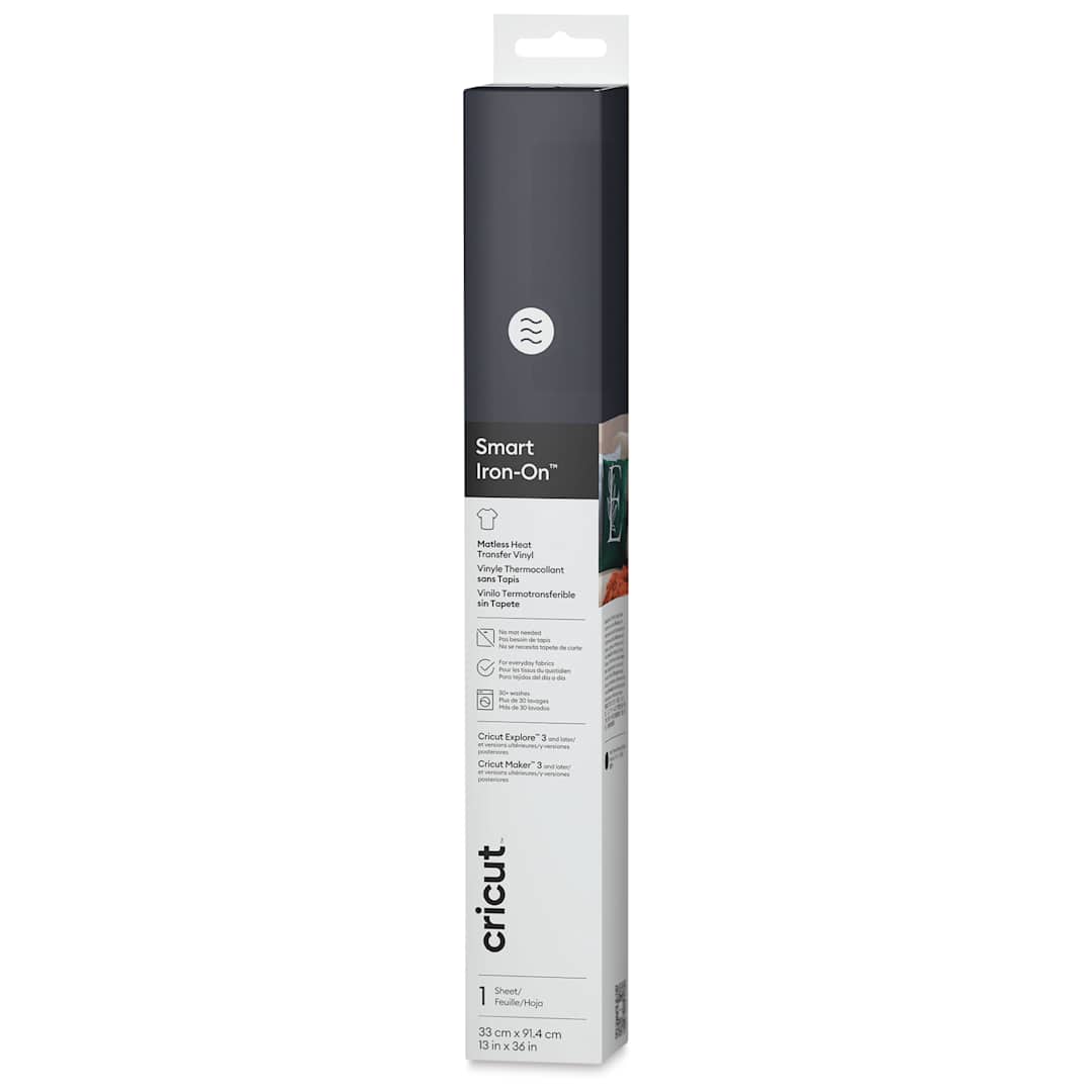 Open in modal - Cricut Smart Iron-On Heat Transfer Vinyl - Navy, 13" x 3 ft, Roll front of packaging