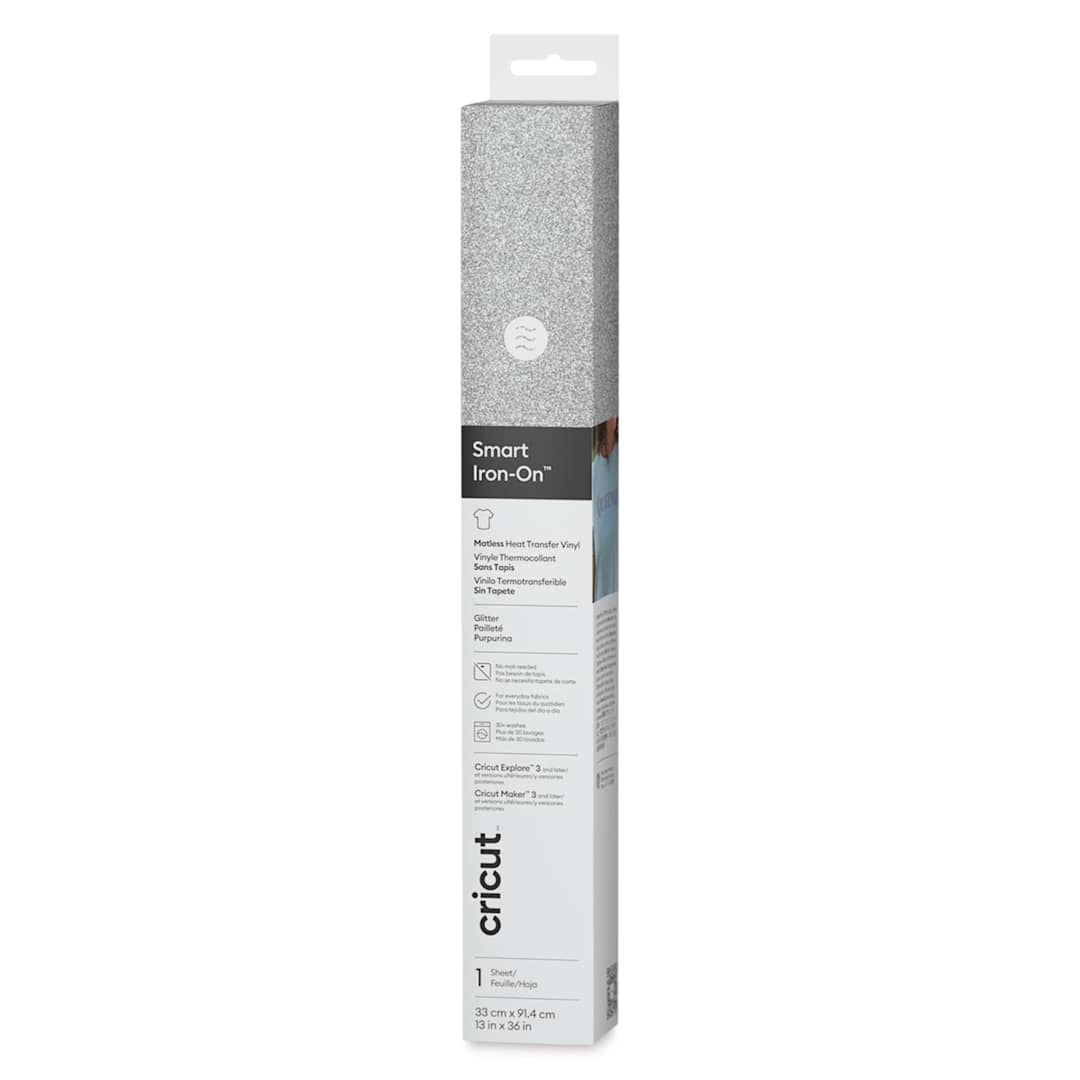 Open in modal - Cricut Smart Iron-On Heat Transfer Vinyl - Silver Glitter, 13" x 3 ft, Roll