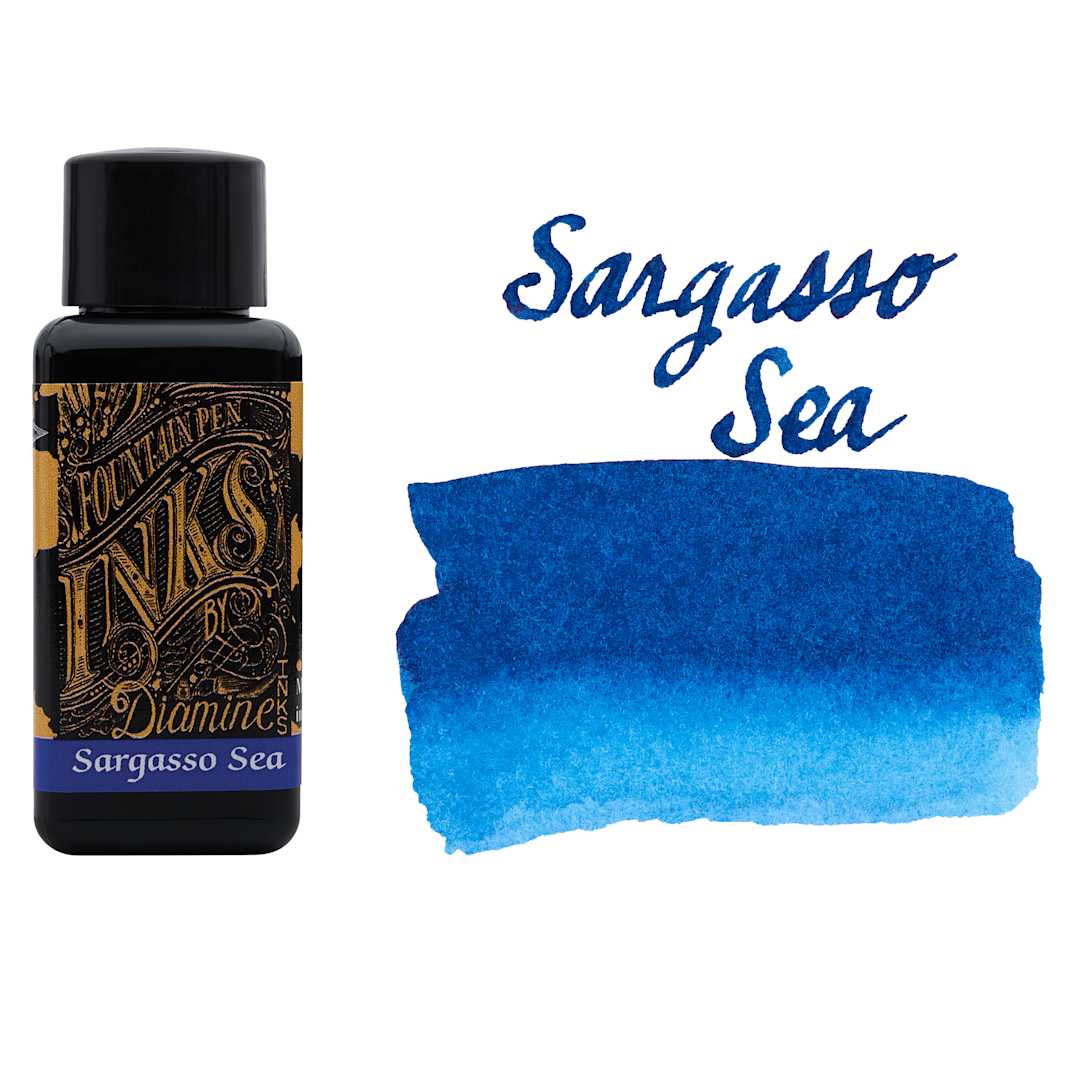 Open in modal - Diamine Fountain Pen Ink - Sargasso Sea, 30 ml bottle with swatch