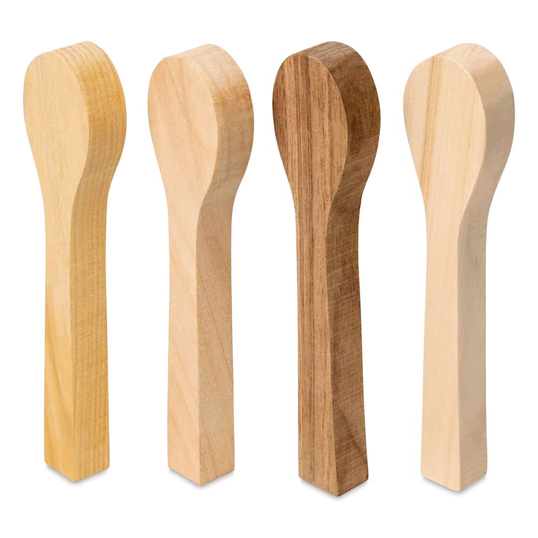 Open in modal - BeaverCraft Wooden Spoon Carving Blank Set - Set of 4, Cherry, Linden, Mulberry and European Walnut Wood