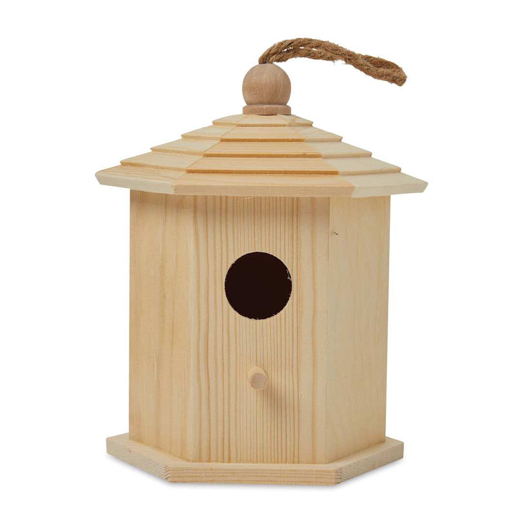 Open in modal - Park Lane Unfinished Wood Birdhouse - Hexagon, front