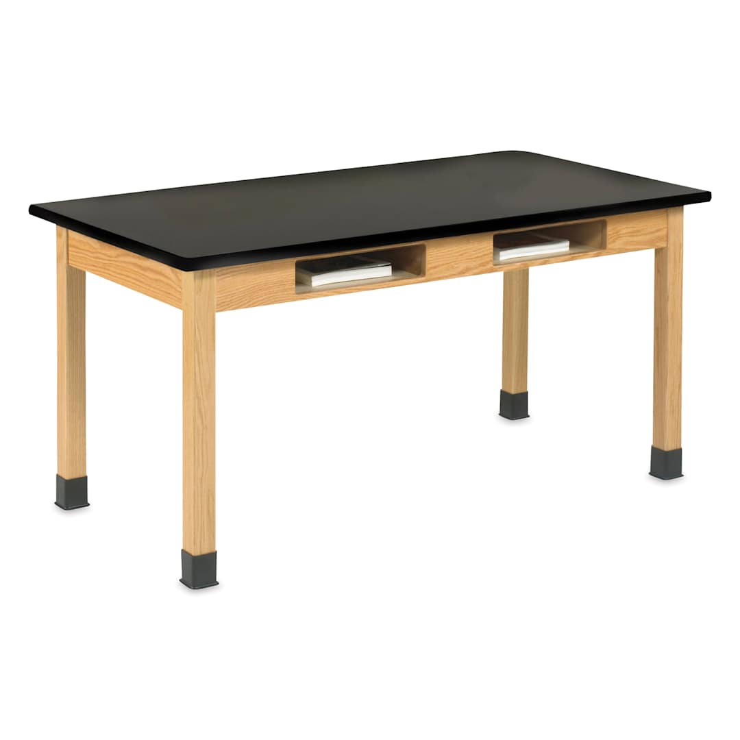 Open in modal - Compartment Lab Table, view of the high pressure laminate top measuring 48" x 24" x 30".