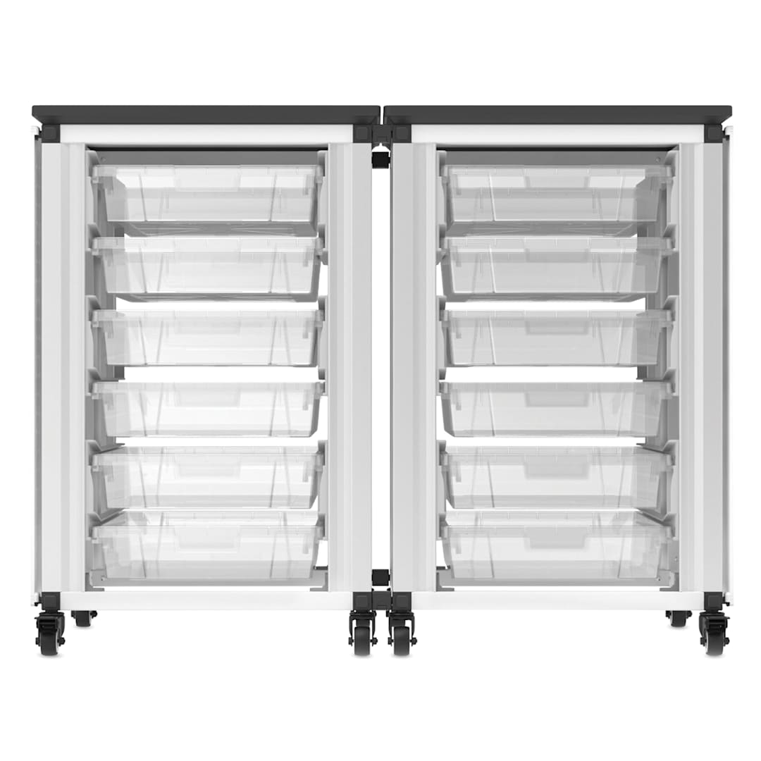 Open in modal - Modular Storage Cabinet, front view of the 2 side-by-side module with 12 small bins. 
